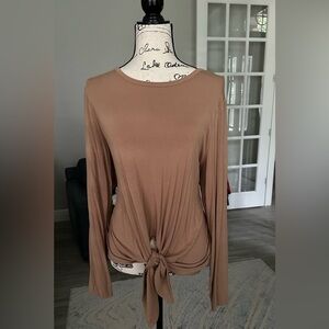 Joan Vass tan long sleeve tee XL